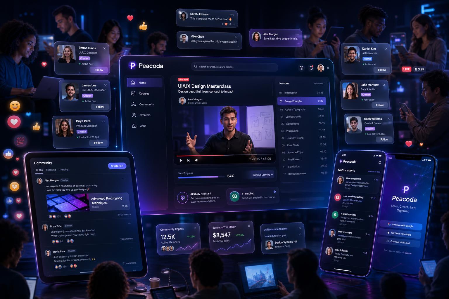 The Peaceoda ecosystem — connected learning, community, and creator interfaces